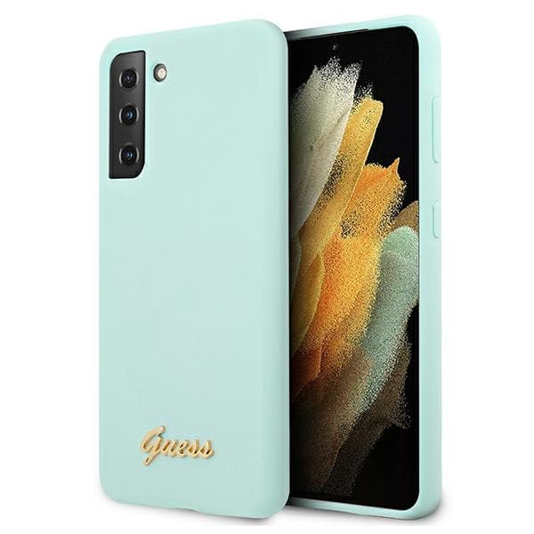 Ovitek Guess Silicone Script Metal Logo za Samsung Galaxy S21+ - Modra