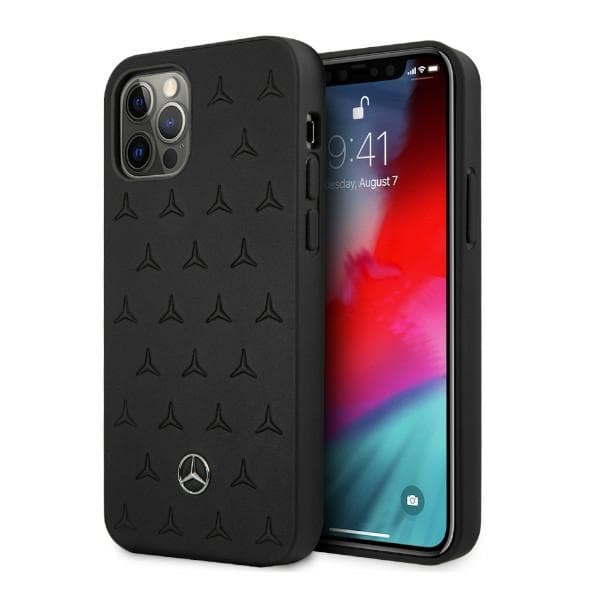 Ovitek Mercedes usnjen Stars Pattern za iPhone 12 Pro Max - črn