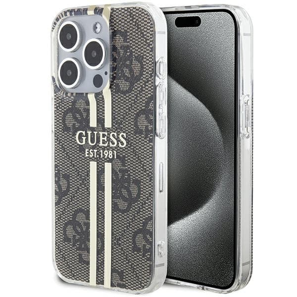 Ovitek Guess IML 4G Gold Stripe za iPhone 15 Pro - rjava
