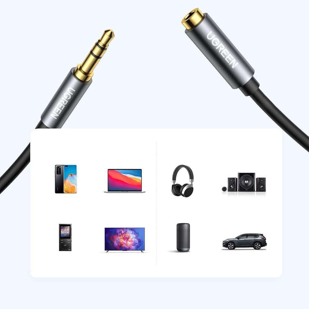 Ugreen AUX kabel 3.5mm mini jack (M/Ž) 1m, srebrn 7