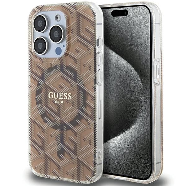 Guess IML GCube MagSafe etui za iPhone 15 Pro Max - rjava