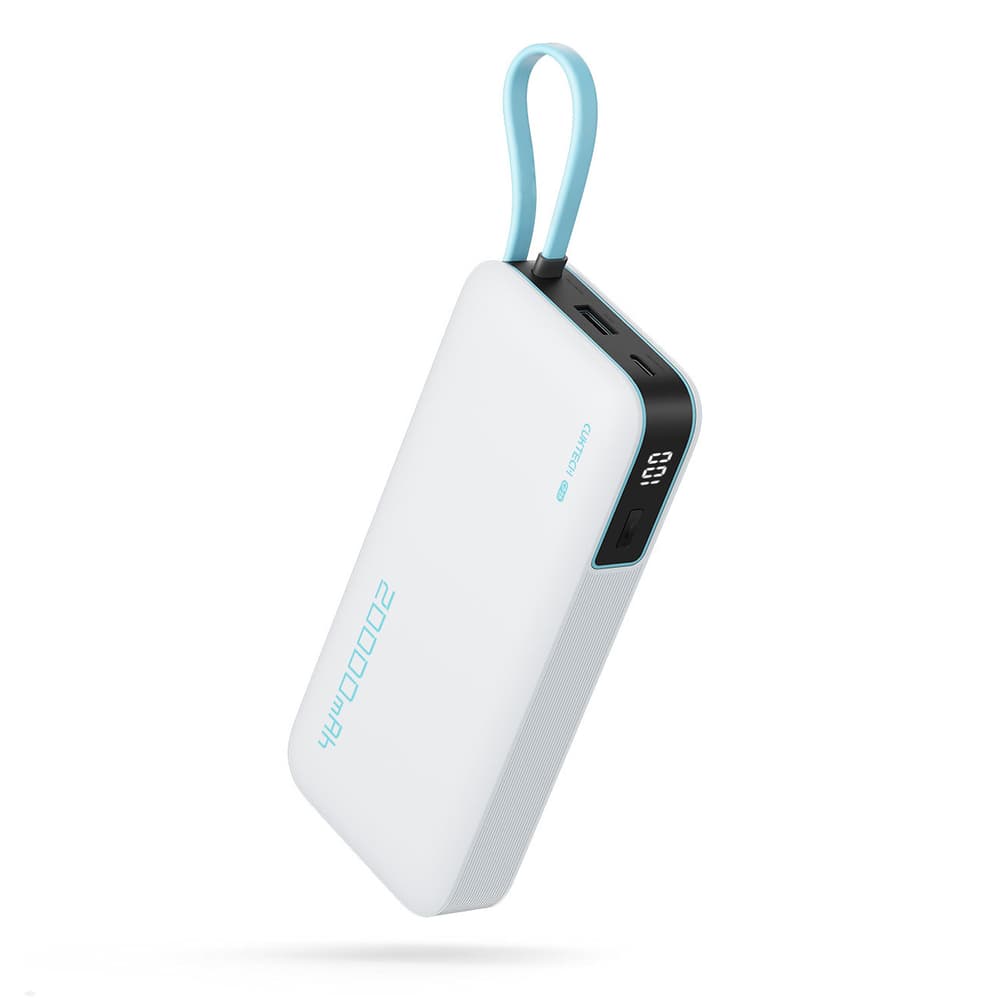 Cuktech 55W 20000mAh powerbank z vgrajenim USB-C kablom - bela