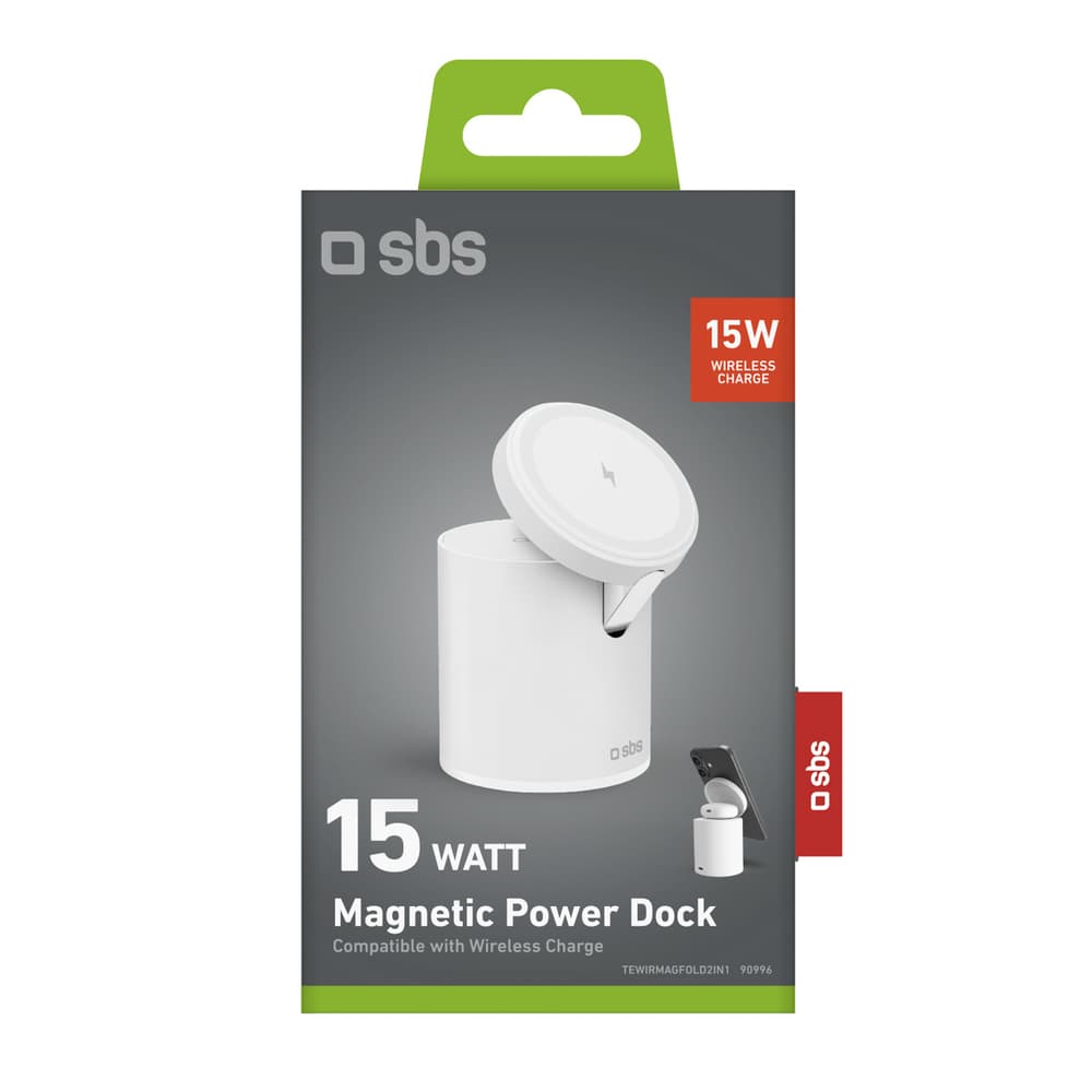 SBS 2-v-1 magnetna brezžična polnilna postaja (bela) 2