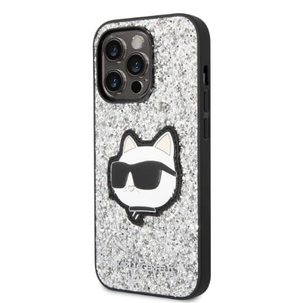 Karl Lagerfeld Glitter Choupette Patch etui za iPhone 14 Pro Max 6.7" srebrno 2