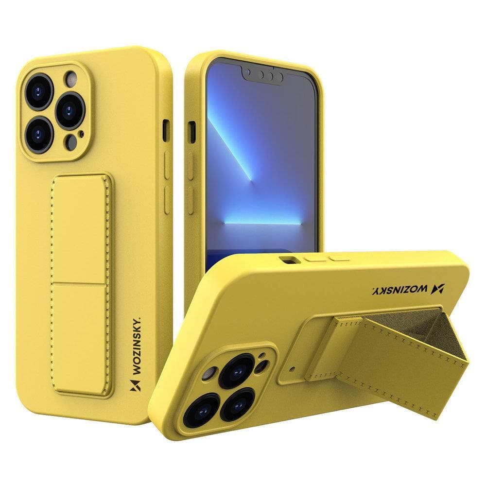 Wozinsky Kickstand Case iPhone 13 mini, silikonski ovitek s stojalom - rumena
