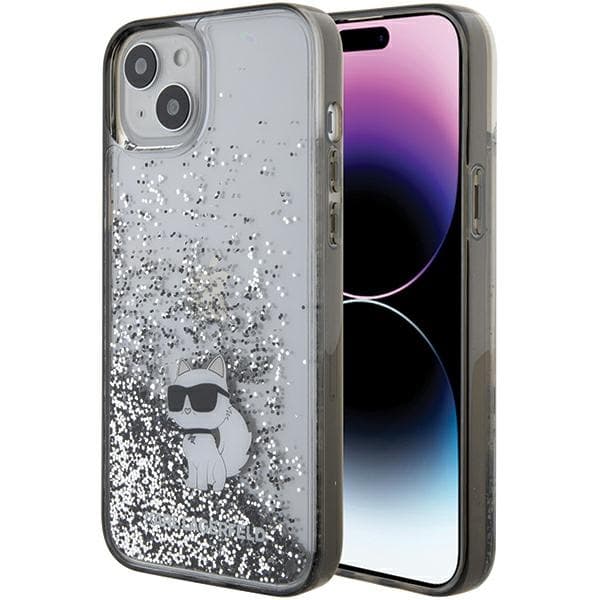 Ovitek Karl Lagerfeld Liquid Glitter Choupette za iPhone 15 Plus - prozorna