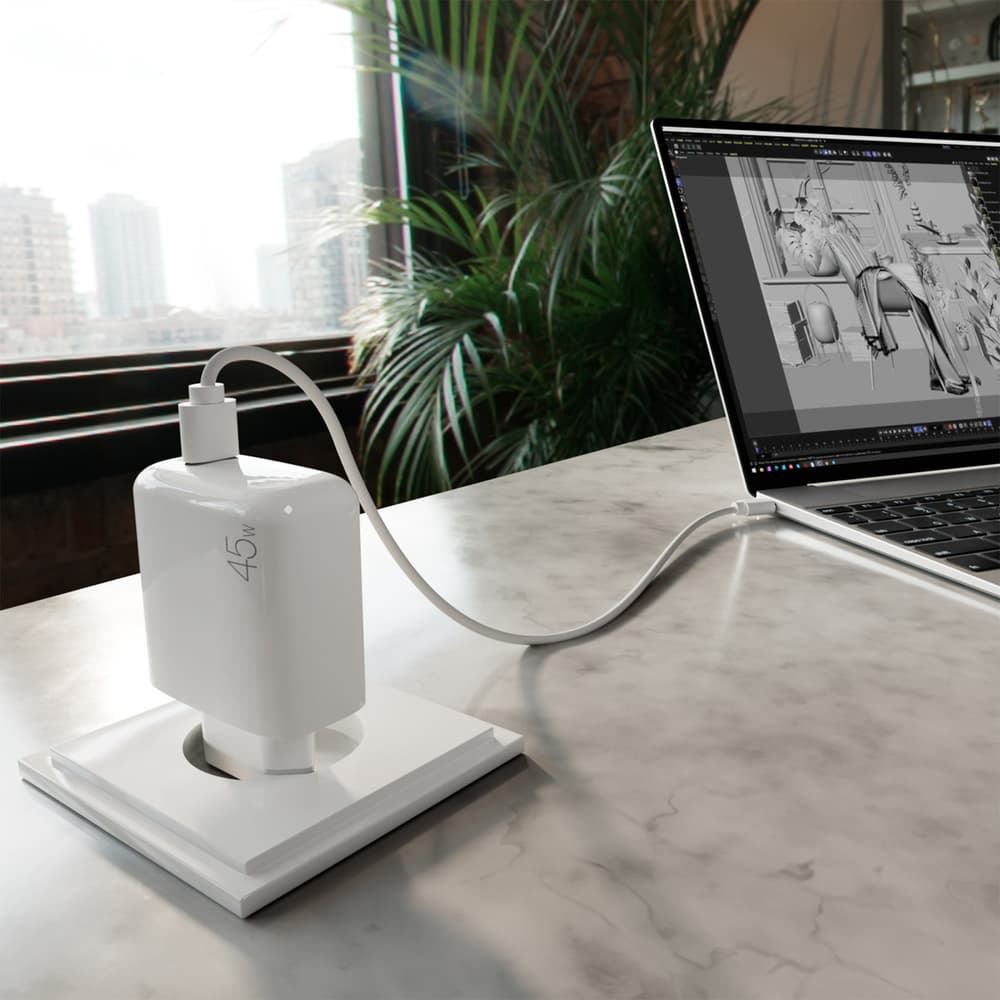 Puro PROLITE 45W USB-C stenski polnilnik, bel 8