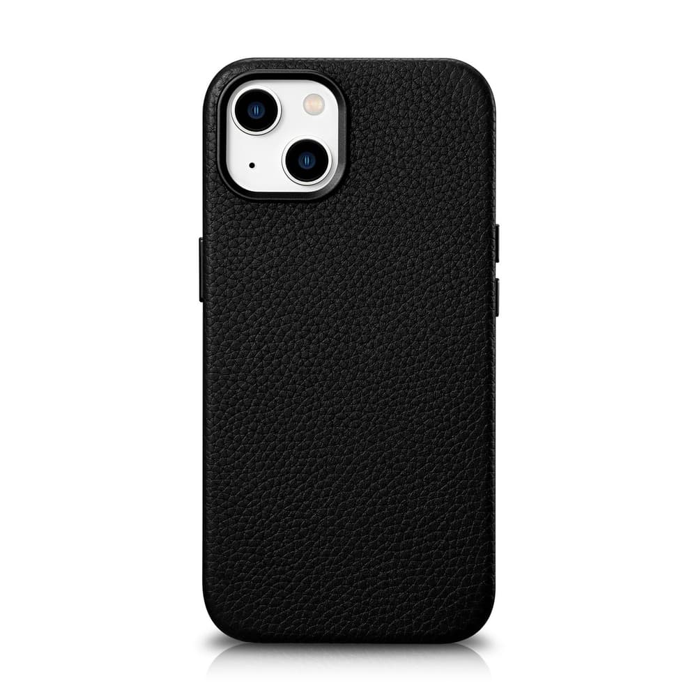 iCarer Litchi Premium usnjen ovitek za iPhone 14 Plus, črn (MagSafe)