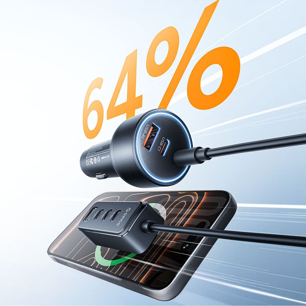 Orico ChargeClip 108W avtomobilski polnilnik, 2x USB-A + 4x USB-C s sponko - črn 6