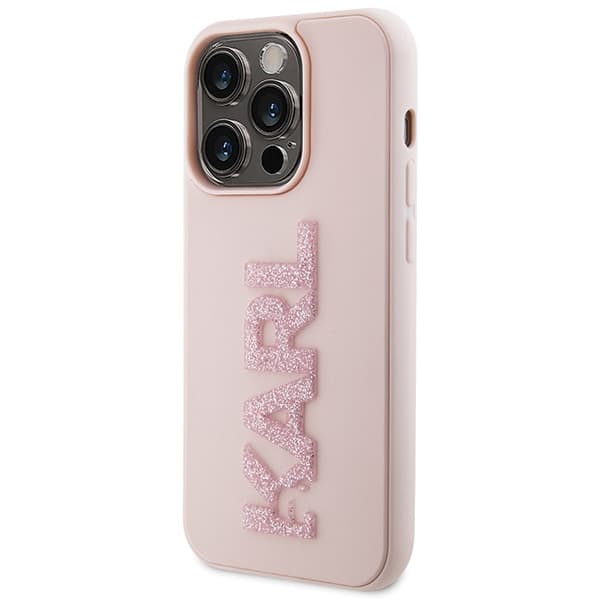 Ovitek Karl Lagerfeld 3D Rubber Glitter Logo za iPhone 15 Pro Max - roza 2