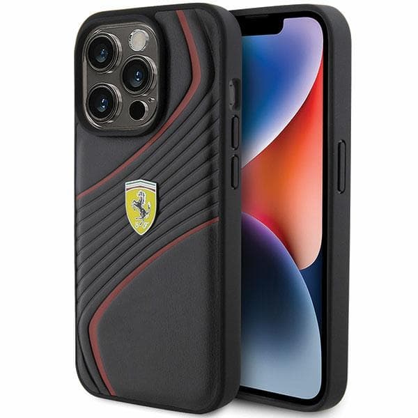 Etui Ferrari Twist Metal Logo za iPhone 15 Pro - črna