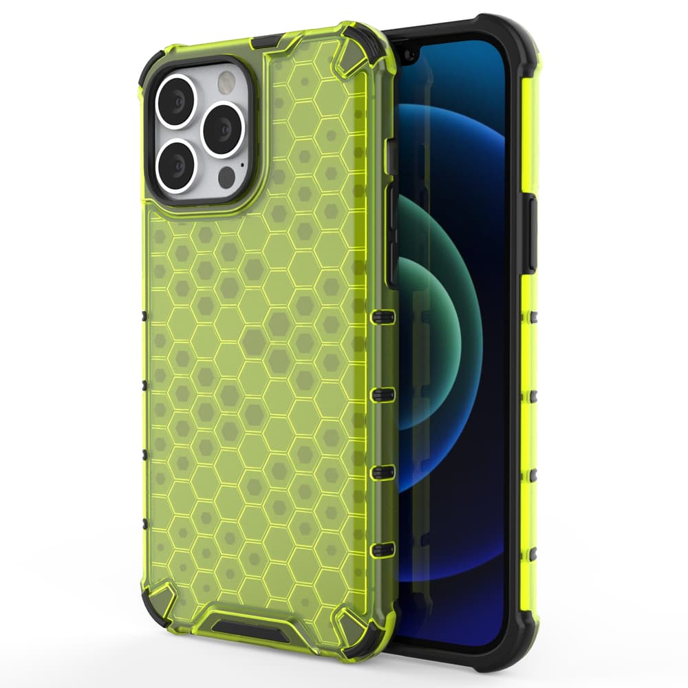 Honeycomb ovitek z TPU odbijačem za iPhone 13 Pro Max - zelen