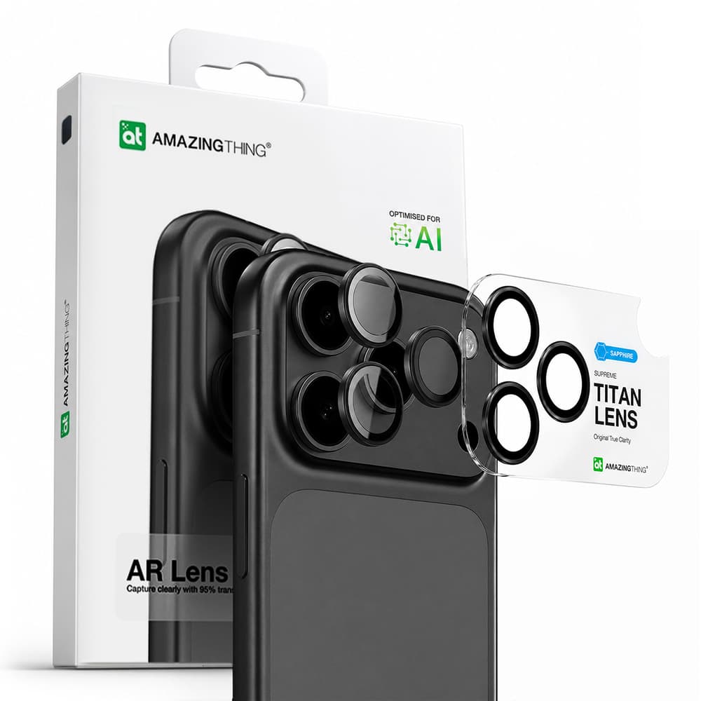 AmazingThing Safirno steklo za kamero iPhone 17 Pro / Pro Max, siv okvir