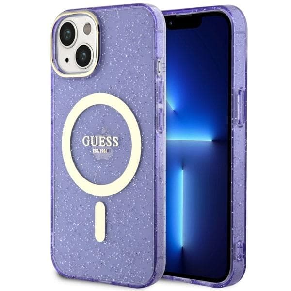 Ovitek Guess Glitter Gold MagSafe za iPhone 14 Plus 6.7" – vijoličen