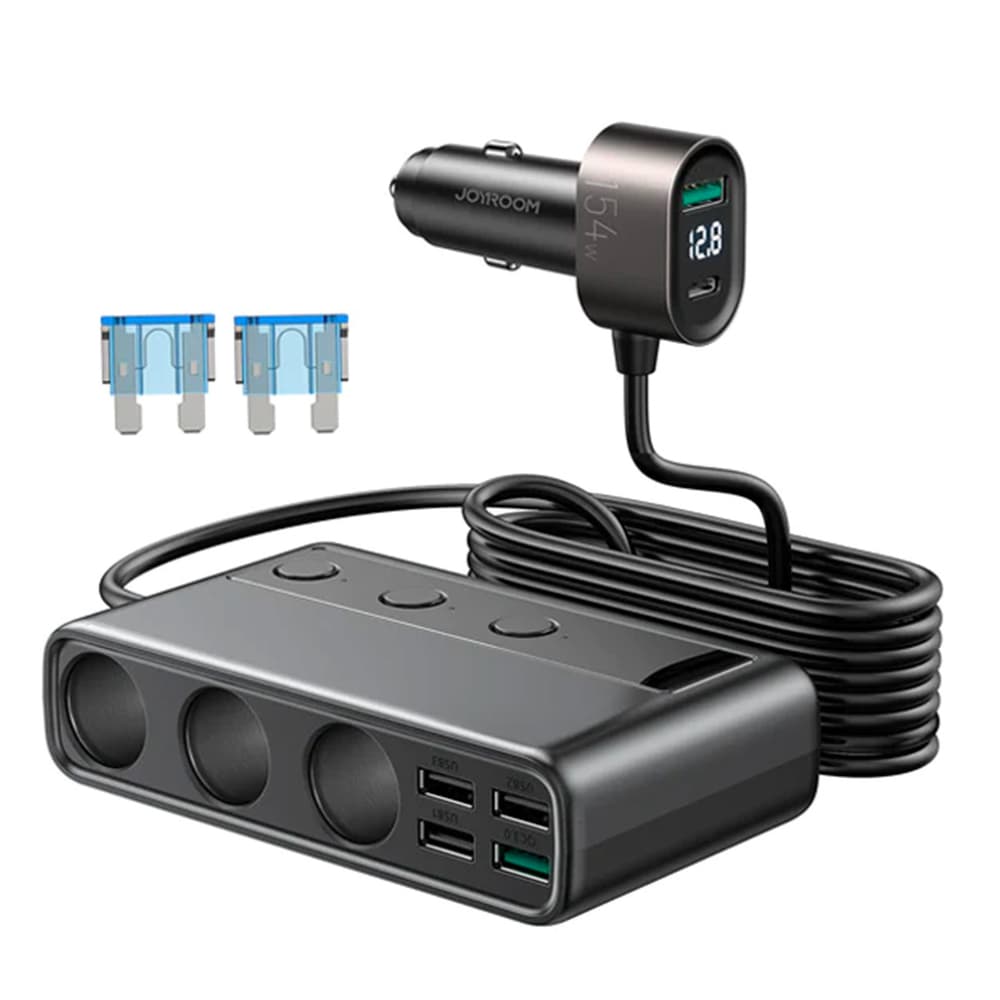 Joyroom JR-CL06 9v1 avtomobilski polnilnik 154W (5xUSB-A / USB-C / 3x vtičnica) PD QC PPS - črn