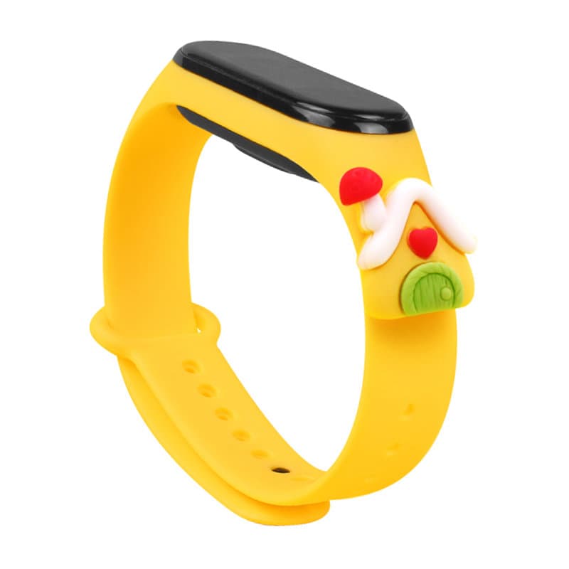 Božični pašček za Xiaomi Mi Band 5/6, silikonski, z motivom hiše - Rumena