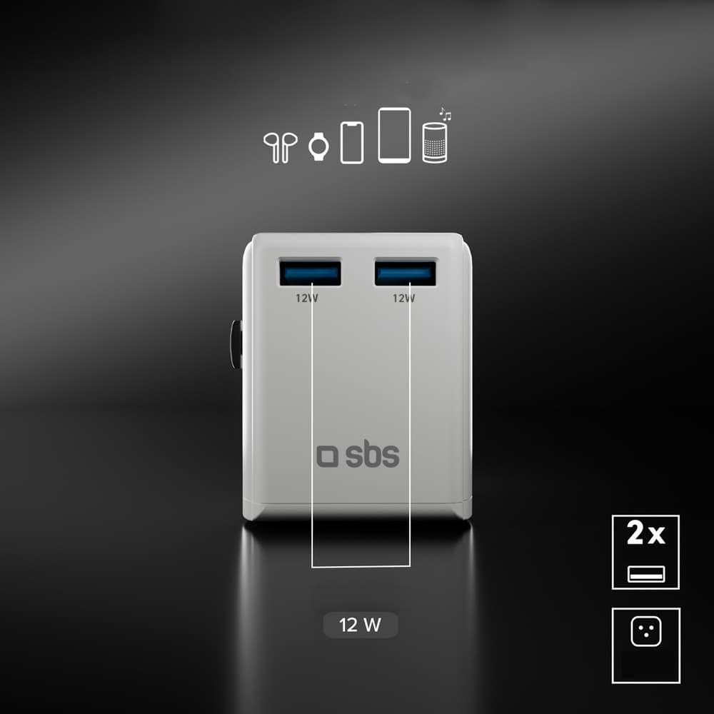SBS univerzalni potovalni adapter EU 2xUSB-A (bel) 8