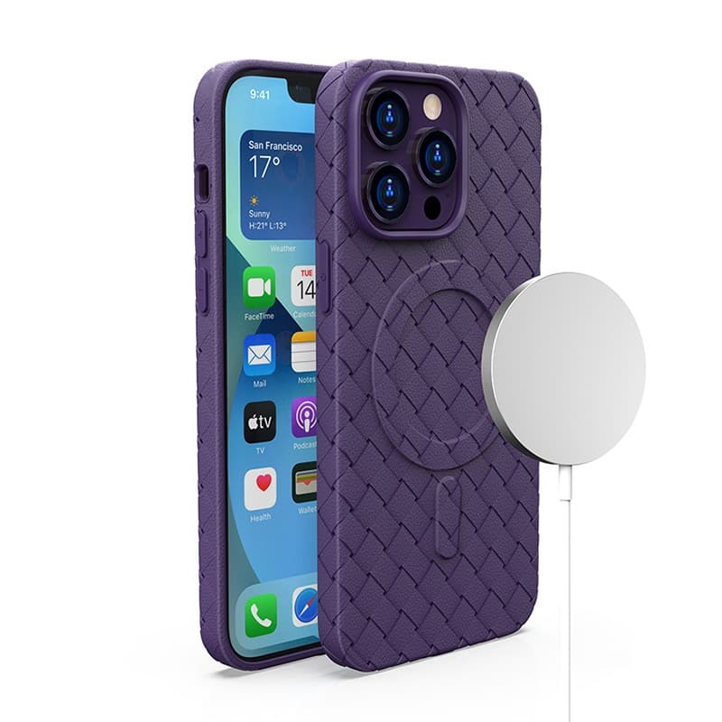 MagSafe ovitek Hurtel Woven za iPhone 15 Pro - vijoličen