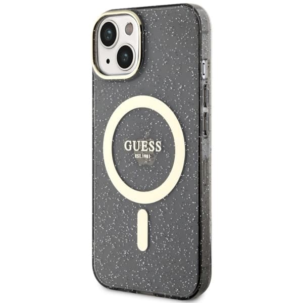 Ovitek Guess Glitter Gold MagSafe za iPhone 14, črn 2