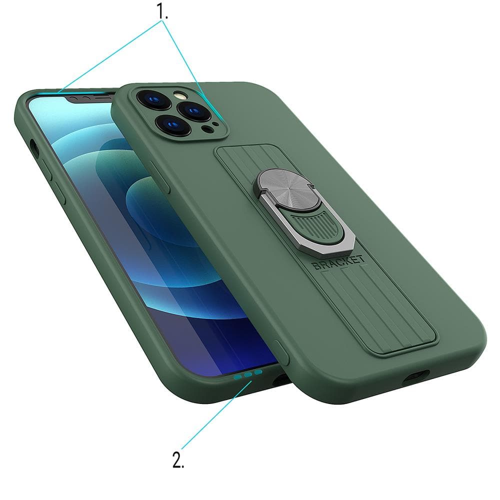 Hurtel Ring Case silikonski ovitek z oporočno prstanko za iPhone 12 Pro, rjava 3