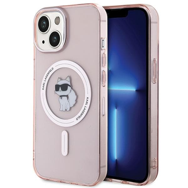 Ovitek Karl Lagerfeld IML Choupette MagSafe za iPhone 15 - roza