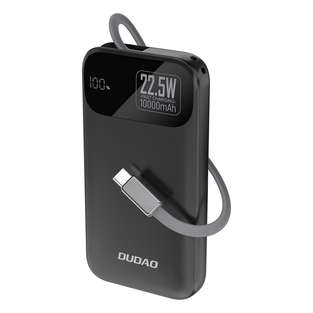 Dudao K31 10000 mAh 22.5W PD Powerbank z vgrajenim USB-C kablom, črn