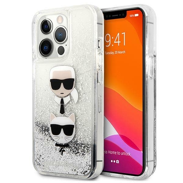 Karl Lagerfeld Liquid Glitter ovitek za iPhone 13 Pro Max - srebrn
