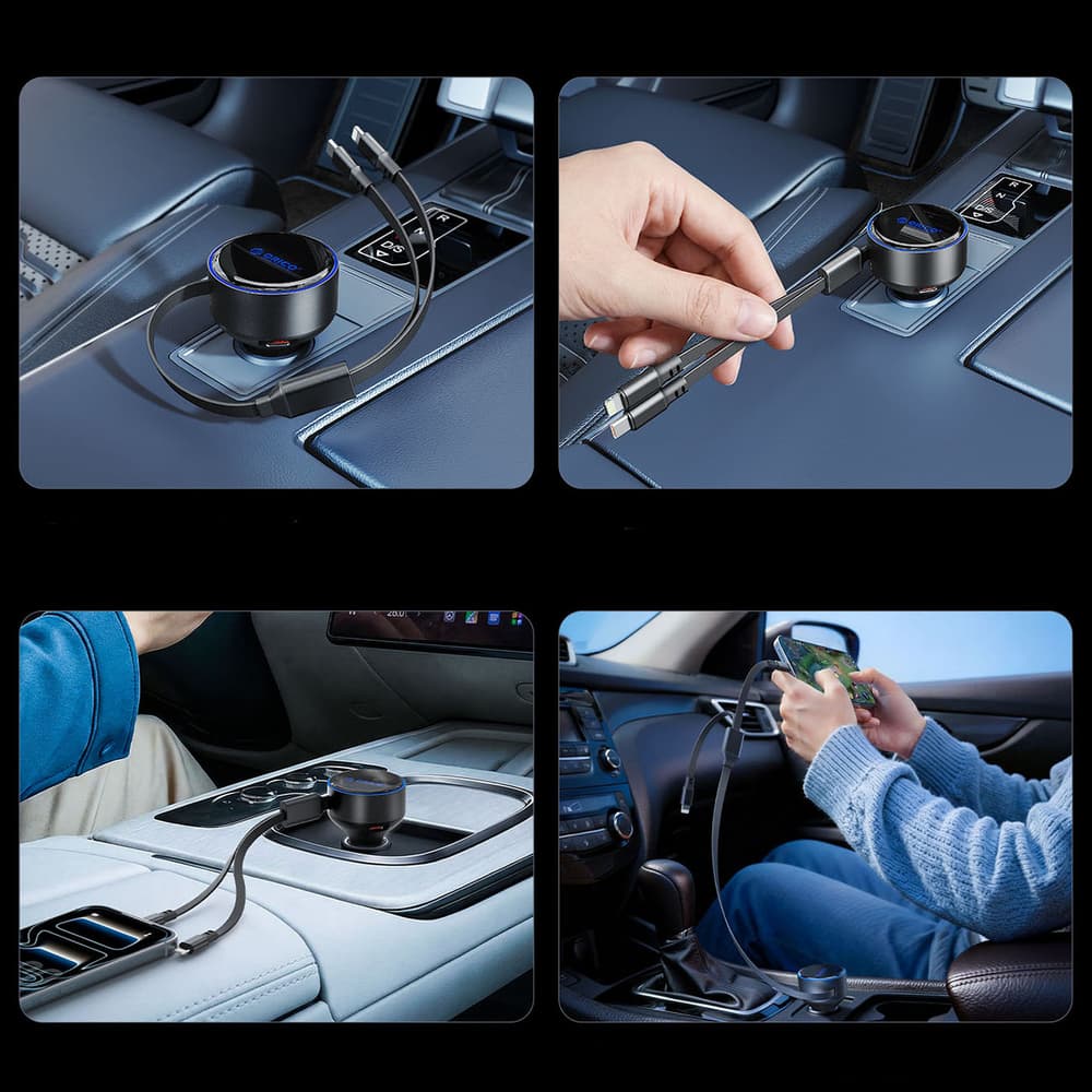 Orico Dual Stretch 60W avtomobilski polnilnik, 2x USB-C + Lightning kabla - črn 6