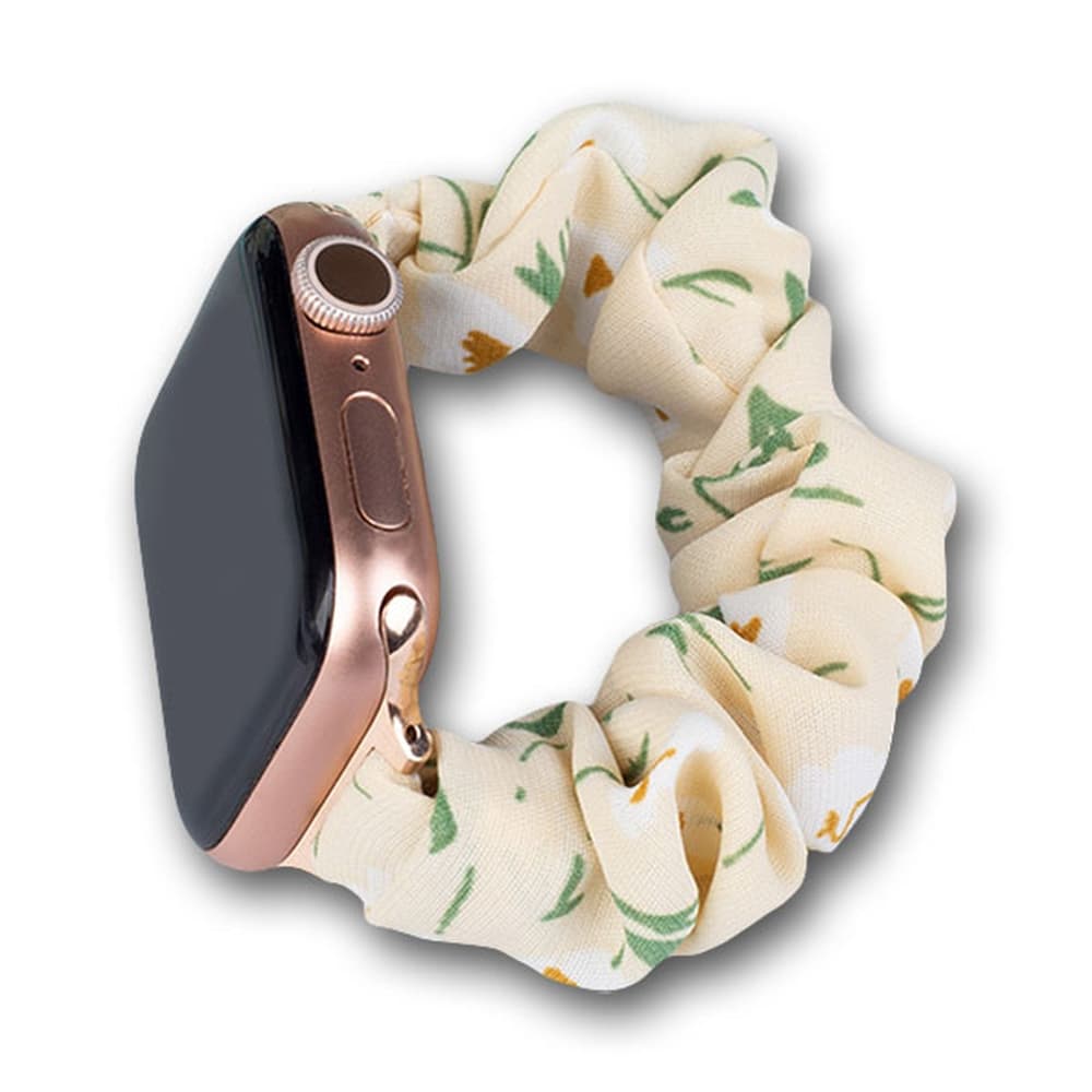 Tkan pas za Apple Watch 42/44/45mm - Rumena s cvetnim vzorcem