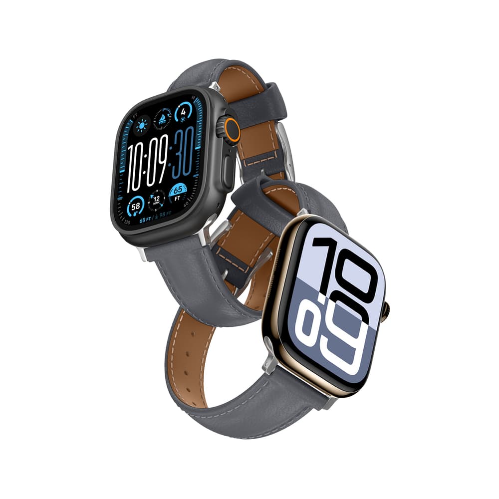 Usnjen pašček AmazingThing Class Band za Apple Watch 45/46/49mm - Siva