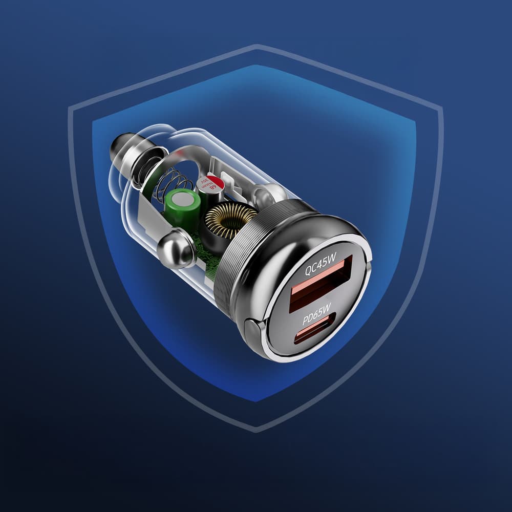 Avto polnilnik Wozinsky 65W USB-C PD in USB-A QC 3.0 - črn 7