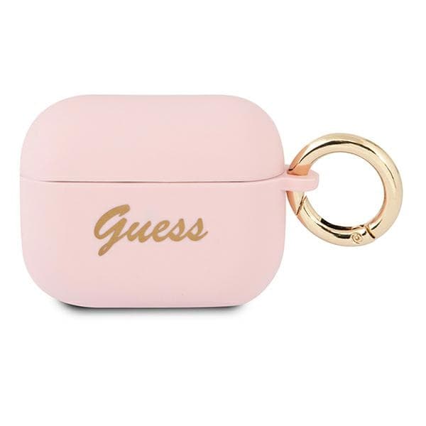Ovitek za AirPods Pro Guess GUAPSSSI Silicone Vintage Script, roza