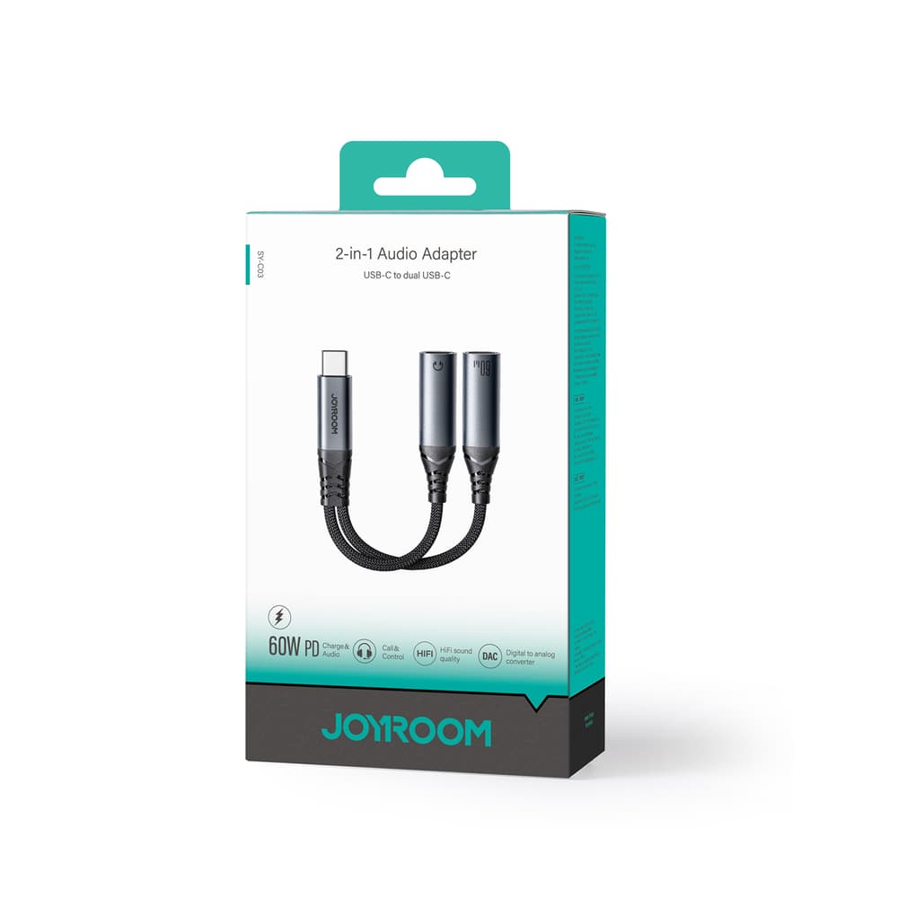 Joyroom SY-C03 USB-C v 2x USB-C 2v1 DAC adapter - črna 5