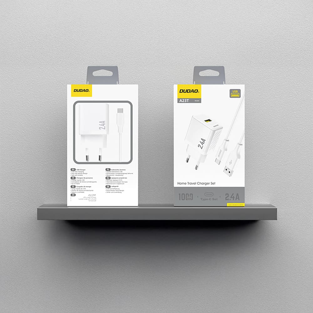 Dudao A23TEU 2.4A GaN EU polnilnik USB-A v USB-C kabel - bela 3