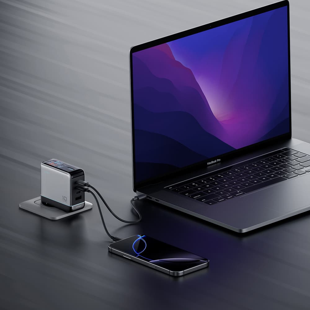 Cuktech AD1204U 120W GaN polnilec z zaslonom in USB-C kablom - Srebrn 6