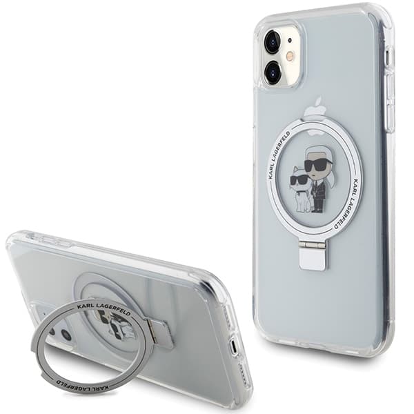 Karl Lagerfeld ovitek za iPhone 11 / Xr 6.1" Ring Stand Karl&Choupette MagSafe, bel/bel
