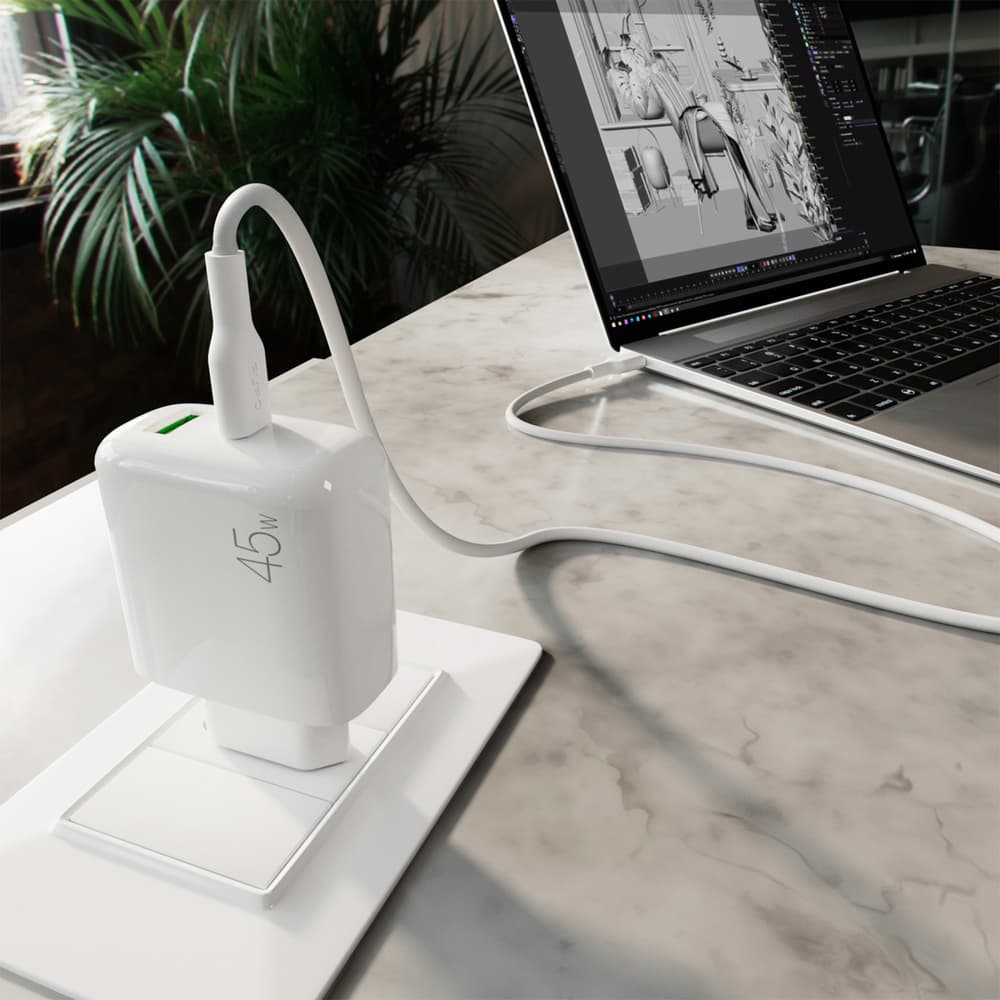 Puro Daily Prolite 45W USB-C/USB-A polnilnik + USB-C kabel, bel 8