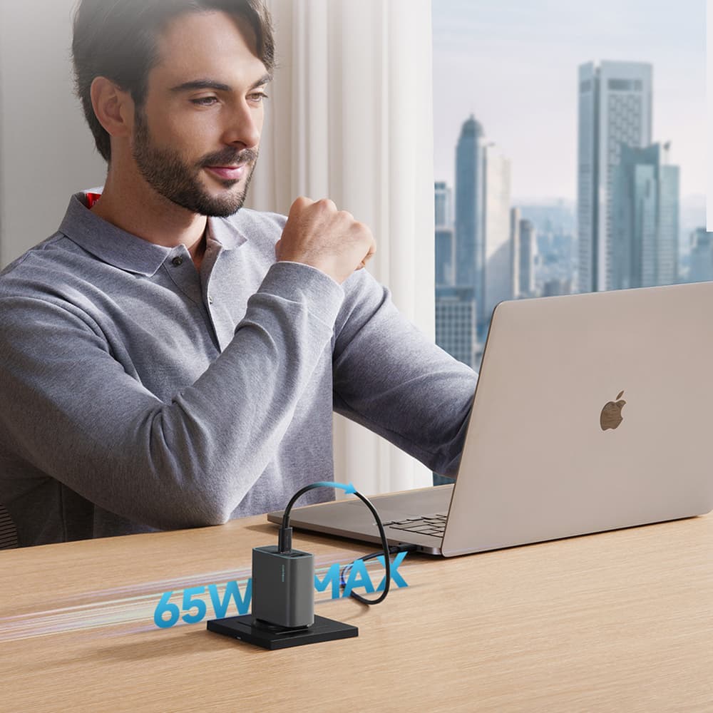 Cuktech 65W GaN stenski polnilnik 2x USB-C, 1x USB-A - siv 2
