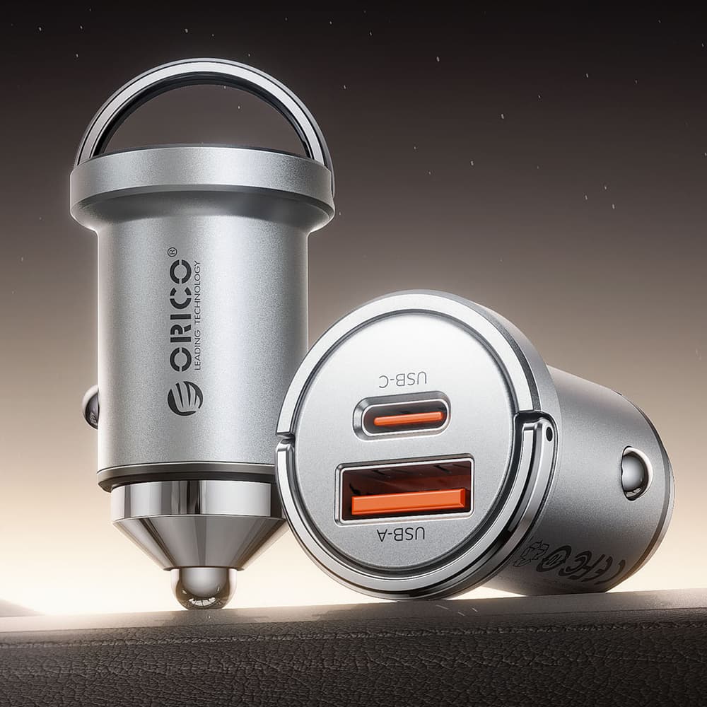 Orico MiniRing Pro 45W avtomobilski polnilnik, USB-A + USB-C - srebrn 3