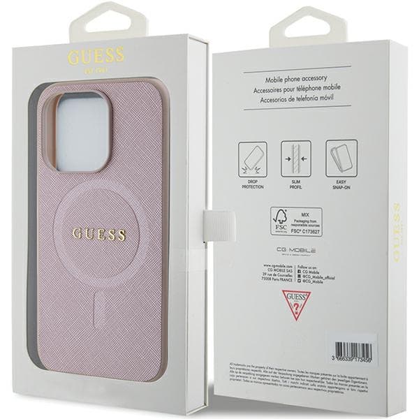 Guess Saffiano MagSafe ovitek za iPhone 15 Pro - roza 7