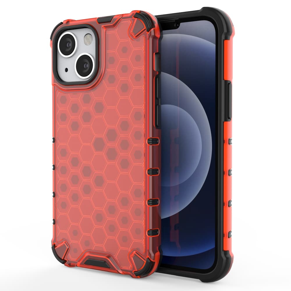 Hurtel Honeycomb ovitek z TPU odbijačem za iPhone 13 mini - rdeča