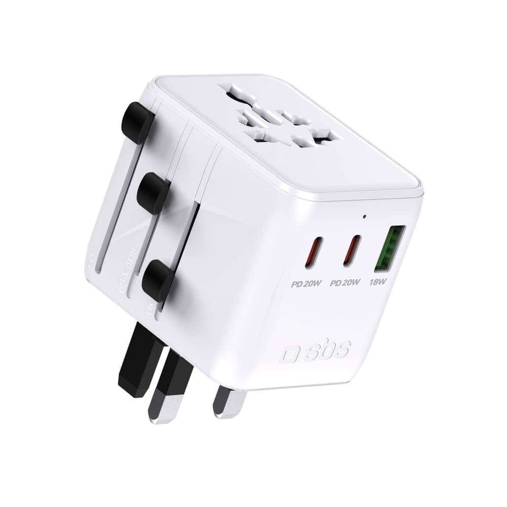 SBS Univerzalni potovalni adapter 2xUSB-C + 1xUSB-A - bel