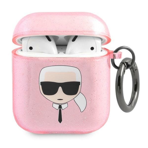Ovitek Karl Lagerfeld KLA2UKHGP AirPods roza Glitter Karl's Head