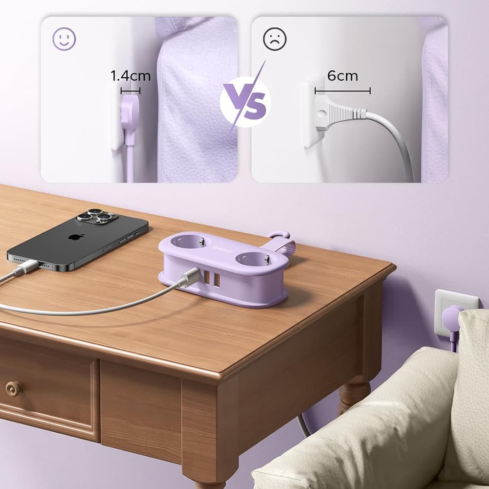Orico AP3 razdelilnik 20W GaN, 2x AC + 2x USB-A + 1x USB-C - vijoličen