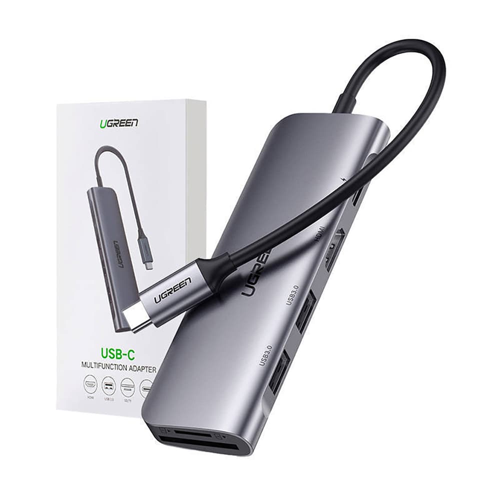Ugreen CM195 6v1 adapter USB-C - HDMI / 2x USB-A 3.0 / USB-C PD / SD/TF čitalnik, siv 6