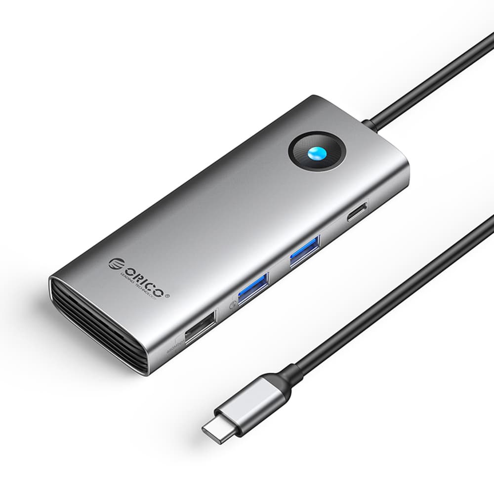 Orico PW11 USB-C Docking Station 8v1, 2x USB-A 3.0, HDMI 4K 60Hz, PD 100W, Siva