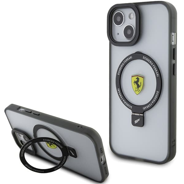 Ovitek Ferrari FEHMP15SUSCAK za iPhone 15 6.1", Ring Stand MagSafe, črn