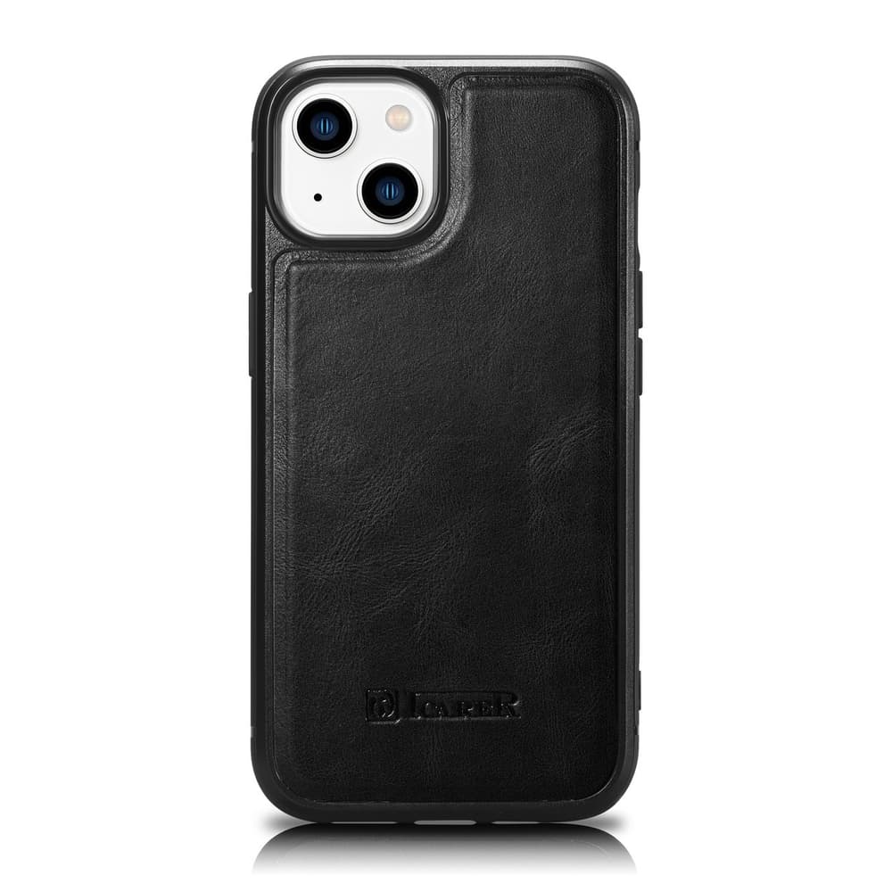 iCarer usnjena Oil Wax ovitek za iPhone 14 Plus, črna
