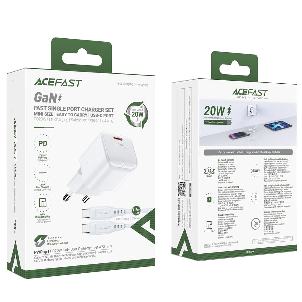 Acefast A73 Mini PD 20W GaN Polnilnik + USB-C kabel - bel 7