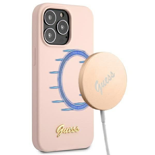 Ovitek Guess Silicone Script Gold Logo za iPhone 13 Pro / 13 6.1" - svetlo roza